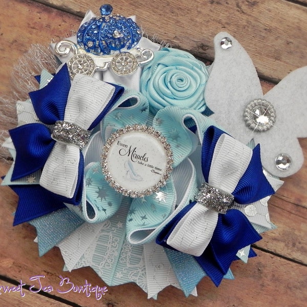 Cinderella Glass Slipper Over the Top Hair Bow - RTS Ready To Ship - by Sweet Tea Bowtique