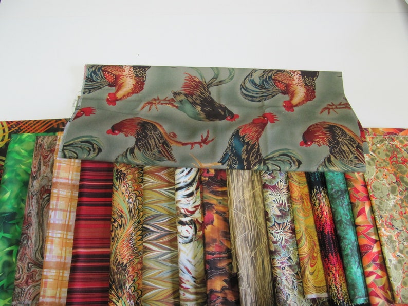 Set 3 Rooster High Quality Quilt Fabric Kits Assembled by Claudia Clark