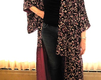 Hand-made silk long kimono vintage Japanese
