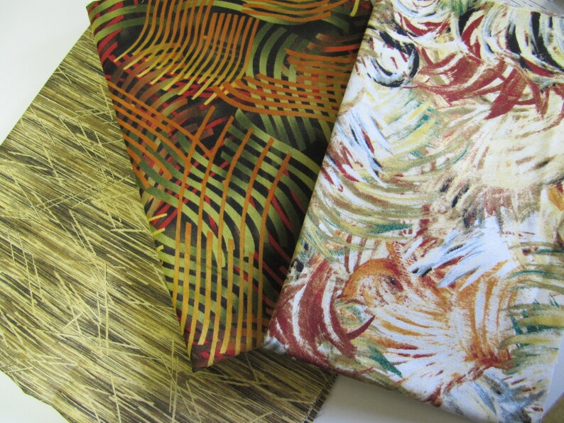 Set 3 Rooster High Quality Quilt Fabric Kits Assembled by Claudia Clark Myers for Your Special