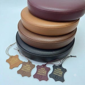 Handmade Italian Leather Bar Stool Cushion, 14 Inch (35.5cm) Round Seat Pad/Various Colors