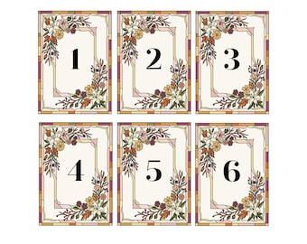 Editable Faux Stained Glass Table Numbers, Lily Marigold Wedding Decor (Digital Download)
