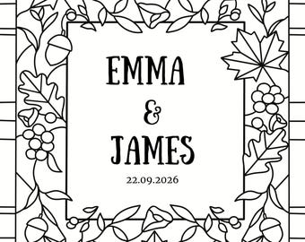 Editable Faux Stained Glass Autumn Wedding Sign Template (Canva)