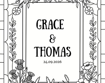 Editable Faux Stained Glass Wedding Sign Template, Boho Wildflower Thistle Decor (Digital Download)