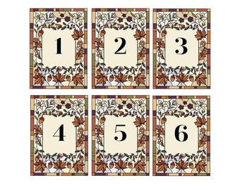 Editable Faux Stained Glass Fall Wedding Table Number Template (Canva)