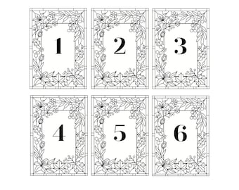 Editable Faux Stained Glass Autumn Lily Fall Wedding Table Number Template (Canva)