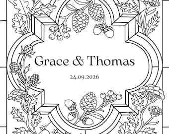 Editable Faux Stained Glass Wedding Sign Template, Woodland Botanical Canva Design (Digital Download)