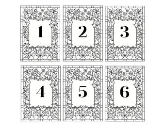 Editable Faux Stained Glass Fall Wedding Table Number Template (Canva)