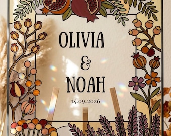 Pomegranate Lavender Faux Stained Glass Wedding Sign, Boho Harvest Welcome (Editable Canva Template)