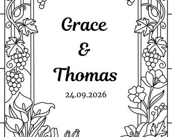 Vineyard Art Nouveau Faux Stained Glass Wedding Sign Template, Editable Canva Fall Wedding Decor, Printable DIY Sign