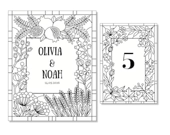 Editable Faux Stained Glass Boho Harvest Wedding Sign & Table Number Bundle