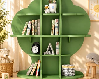 Tree Shaped Bookshelf for Kids | Woodland Nursery Storage | Whimsical Cloud Tree Display Shelf for Playroom Bedroom