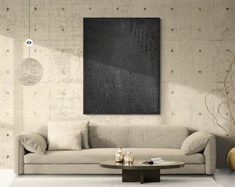The Origin of Life" - Original Black Textured Wall Art, Large Wabi Sabi Painting, Minimalist Abstract Canvas, Velvet Matte, Brutalist Art