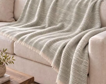 100% Pure Cashmere Throw, Hand-Spun & Handwoven Artisan Blanket, Pearl Grey Woven Cashmere Throw, Handmade Luxury Textile