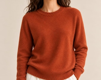 100% Pure Cashmere Crew Neck Sweater for Women, Lightweight Knit Pullover, Minimalist Luxury Sweater