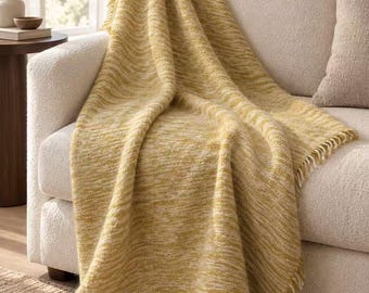 100% Pure Cashmere Throw, Hand-Spun & Handwoven Artisan Blanket, Golden Oat Woven Cashmere Throw, Handmade Luxury Textile