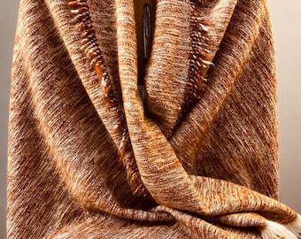 100% Pure Cashmere Throw, Hand-Spun & Handwoven Artisan Blanket, Red Brown Ivory Cashmere Throw, Handmade Luxury Textile
