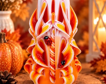 Vela de otoño tallada a mano, arte en cera naranja, regalo de decoración otoñal para el hogar