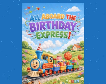 Printable Birthday Card For Boy 5 Pack Truck Train Vehicle 5x7 Instant Download