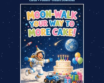 Printable Space Birthday Card For Boys 5 Pack Astronaut Galaxy 5x7 Instant Download