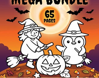 Halloween Coloring Pages Bundle 65 Page Mega Printable Kids Toddler PDF