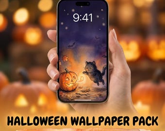 10 Watercolor Halloween iPhone Wallpapers: Animals (Digital Download)