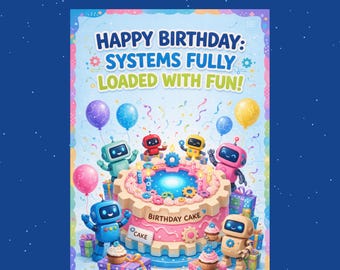 Printable Robot Birthday Card For Boy 5 Pack Gear Bot Party 5x7 Instant Download