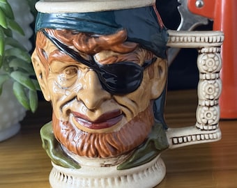 Vintage style Pirate Character Stein Mug | Nautical Ceramic Tankard | Whimsical Barware | Father’s Day Gift