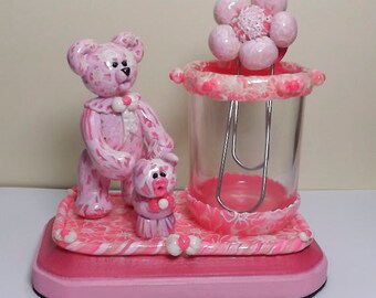 Strawberry Creme  Bear and Strawberry Pie Piglet Desk Set