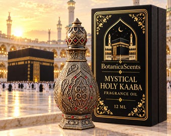 Olio profumato mistico della Sacra Kaaba, flacone da 12 ml in elegante color bronzo, regalo islamico di BotanicaScents.