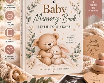Baby Memory Book Birth to 5 Years | Baby Milestone Journal, First Five Years Keepsake | Printable Baby Journal PDF