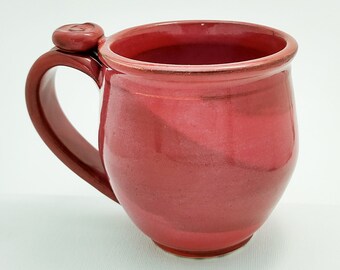 Handmade, Ceramic Mug, Swirls of Color, Bright Raspberry Glaze