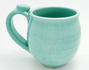 Handmade, Ceramic Mug, Seafoam Green with Carved Center Band