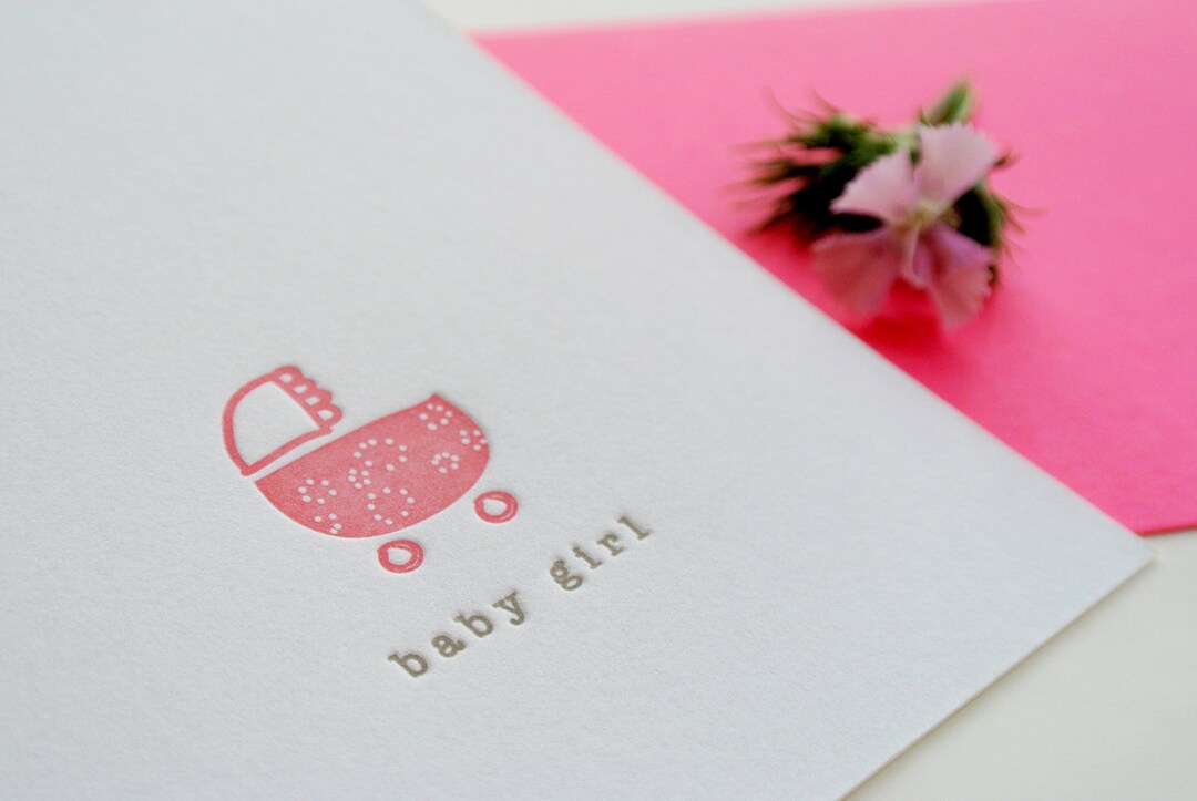 Baby Girl Stroller Letterpress Baby Announcement Mini Card Etsy