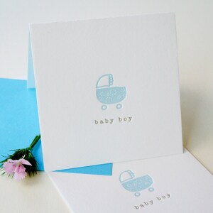 Baby Boy Stroller - Letterpress Baby Ankündigung Mini Karte