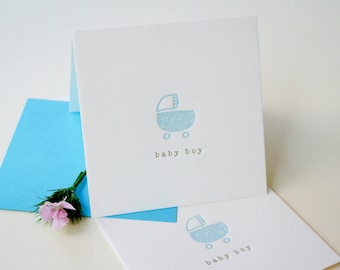 Baby Boy Stroller - Letterpress Baby Announcement Mini Card