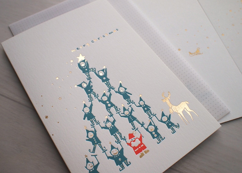 Letterpress Christmas Cards Little Elf Tree image 1