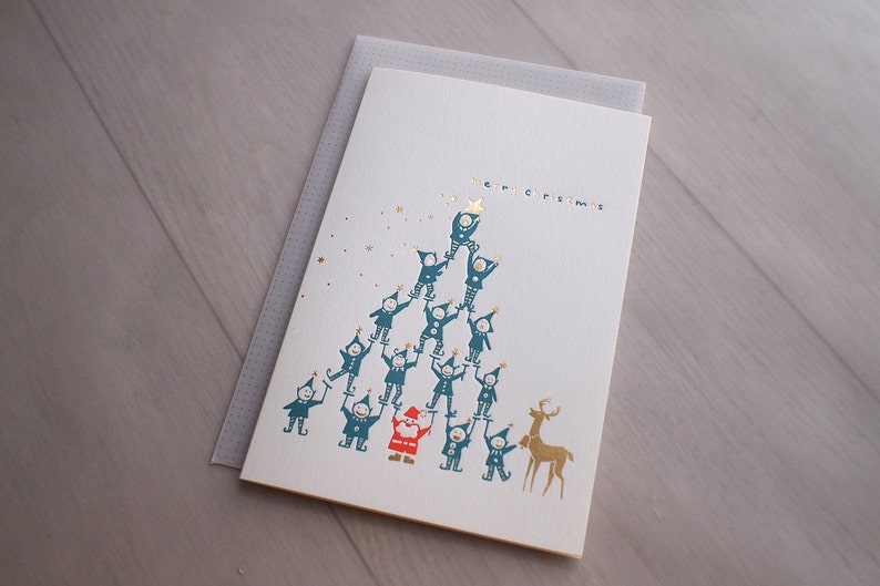 Letterpress Christmas Cards Little Elf Tree image 2