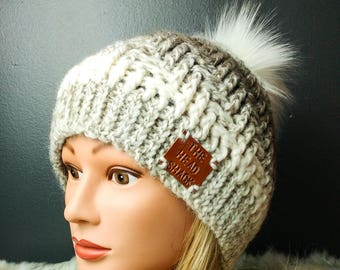 Slouch hat with fur pom pom - Crochet