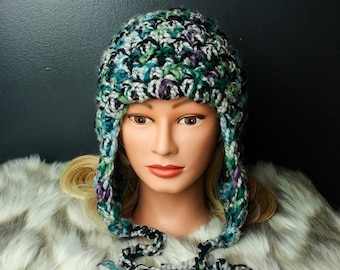 Crochet hat with ear flaps