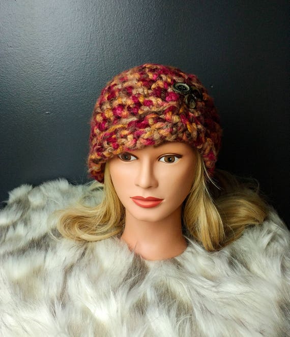 Handcrafted Knit Hat with Decorative Buttons JAYLEY Hand Made Banana Peel Beanie Hat with Button Detail  main image 3