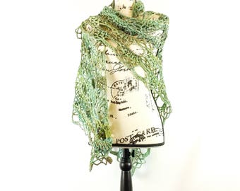 Handspun crochet shawl/wrap- handmade, ready to ship, green, blue, yellow