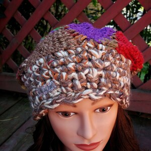 Patchwork hat with hidden stash pocket- crochet, slouchy, beret