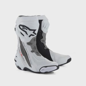 White Black Leather Motorcycle Racing Boots, Sport Track Riding Gear