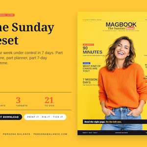 Het Sunday Reset MagBook — 7-daagse weekplanner + magazine, printbare A4-pdf, werkboek voor de zondagroutine, digitale download