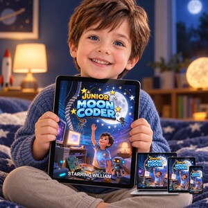 Personalisiertes PDF-Bilderbuch mit Namen und Foto – Junior Moon Coder