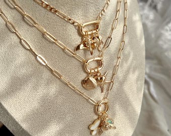 Collane personalizzate con ciondoli multipli per donna, collana con moschettone dorato, gioielli vistosi regolabili e personalizzati, regali di San Valentino per lei