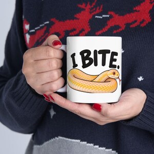 Yellow Ball Python Ceramic Mug | I Bite Snake Illustration, Coffee Cup
