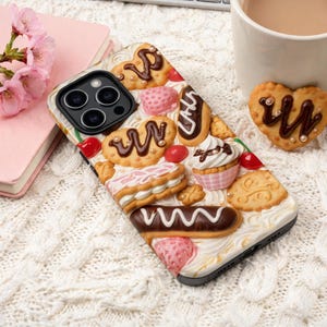 Decoden Sweet Dessert Printed Phone Case, Clay Style Cookies and Cream Pastry Design