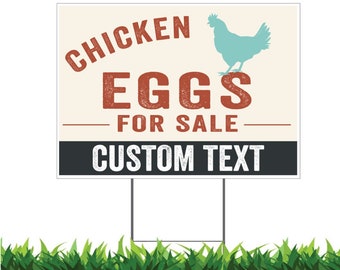 Custom Farm Fresh Chicken Eggs Yard Sign, Printed Double-Sided, Weatherproof, Metal H-Stake Included